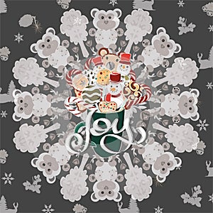 Brown winter holiday pattern background with holiday sweets.